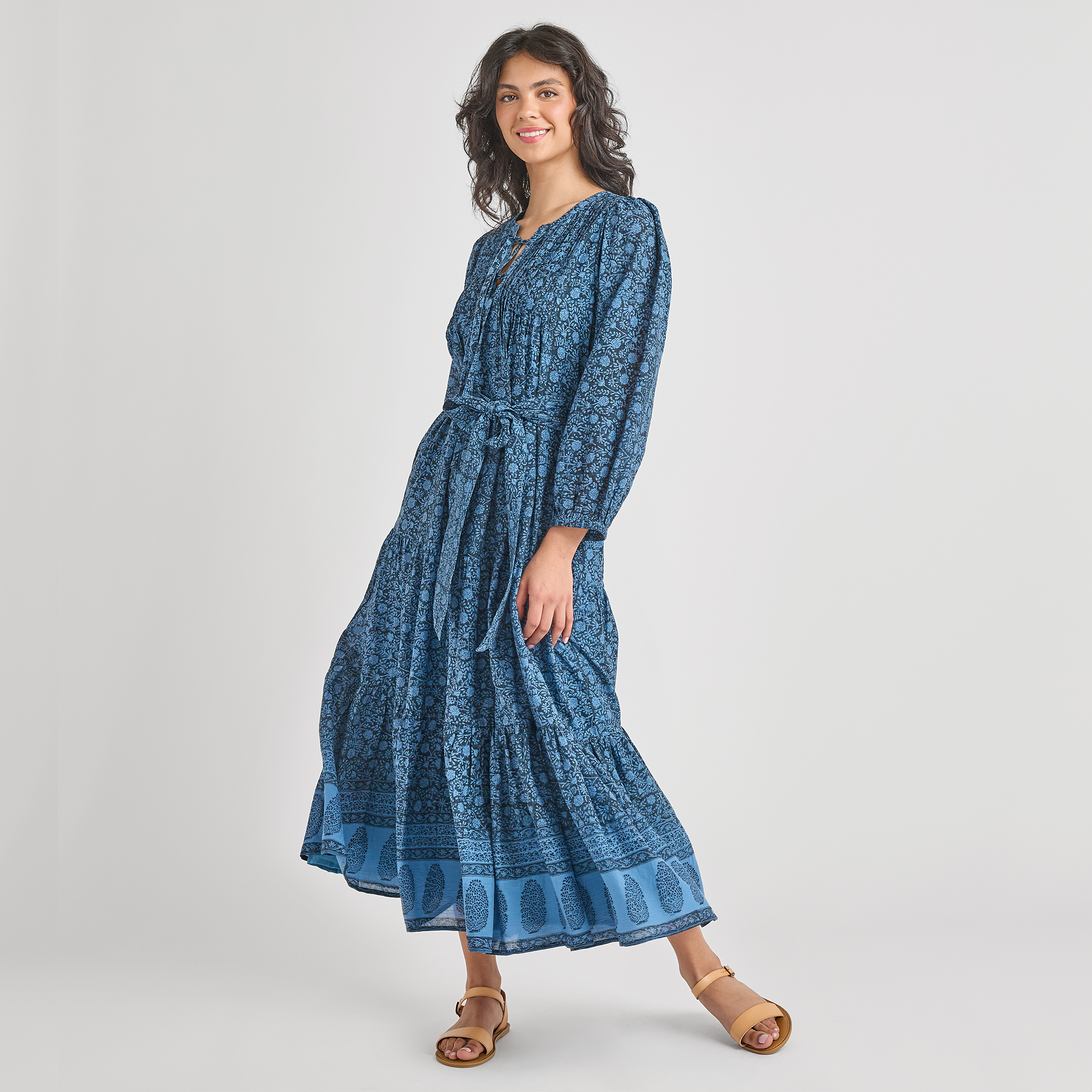 Womens Pintuck Indira Dress | Stellar Blue Garden Floral