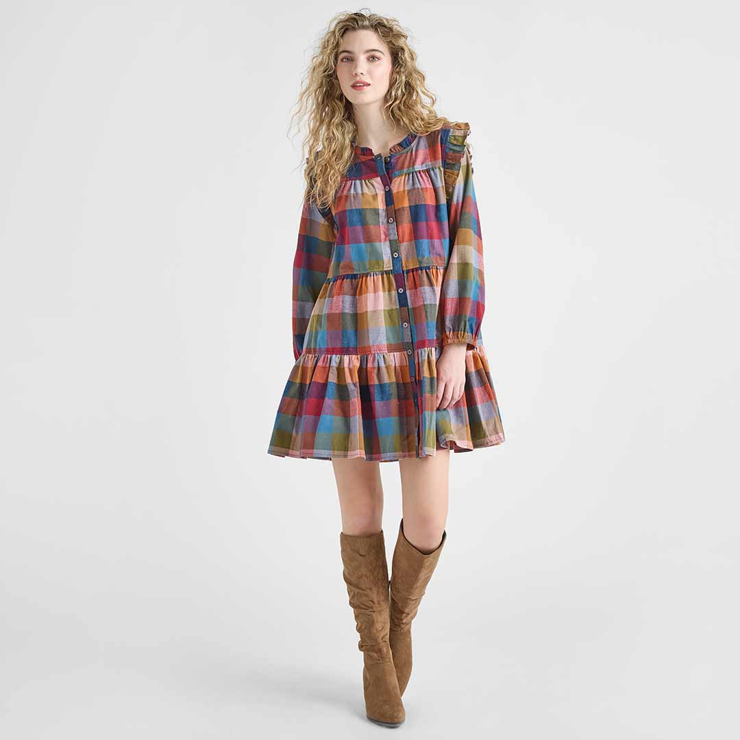 Womens Kalani Dress | Harvest Check | XS Womens Kalani Dress | Harvest Check | XS