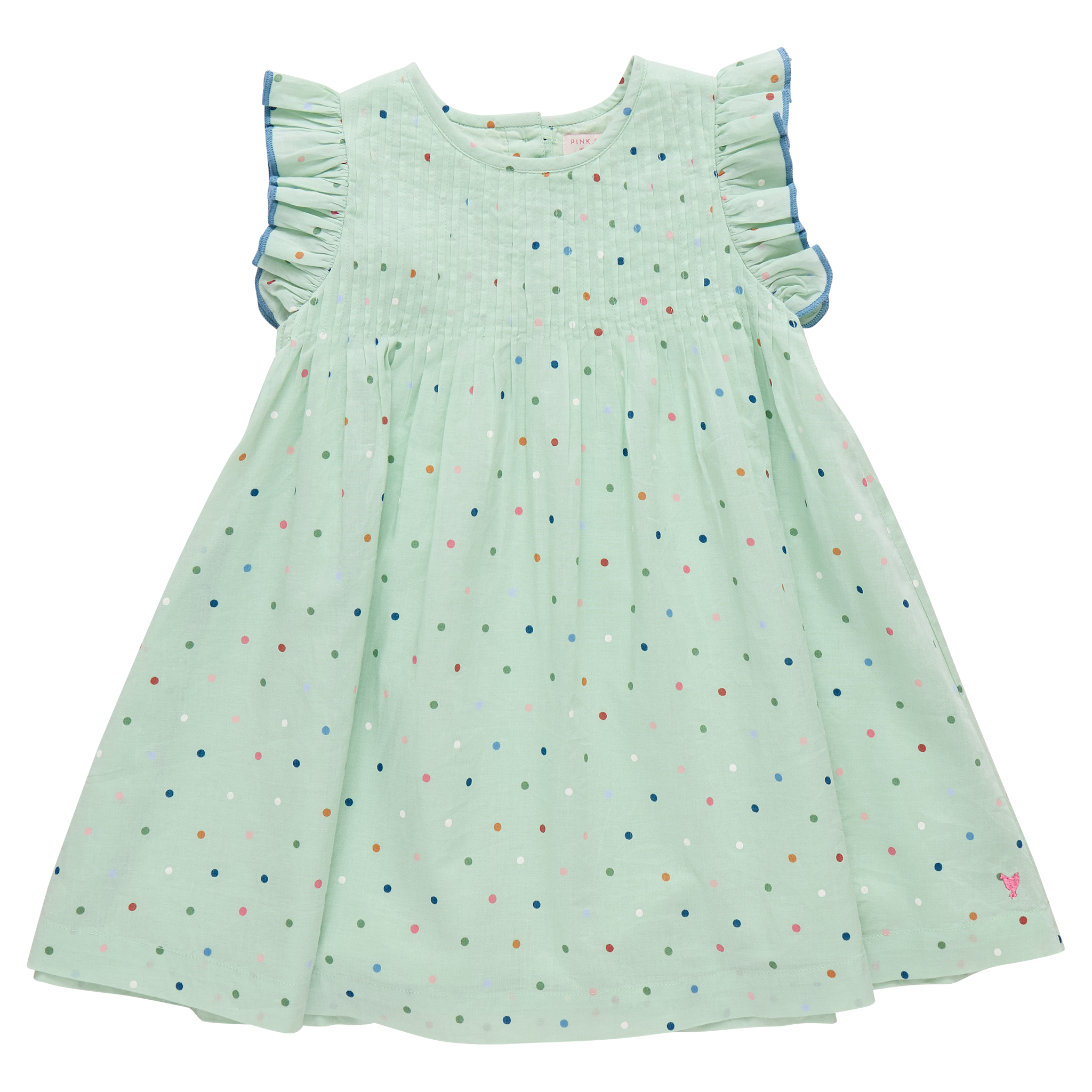 Girls Jaipur Dress - Pastel Green Polka Dot Pink Chicken Girls Jaipur Dress - Pastel Green Polka Dot Pink Chicken