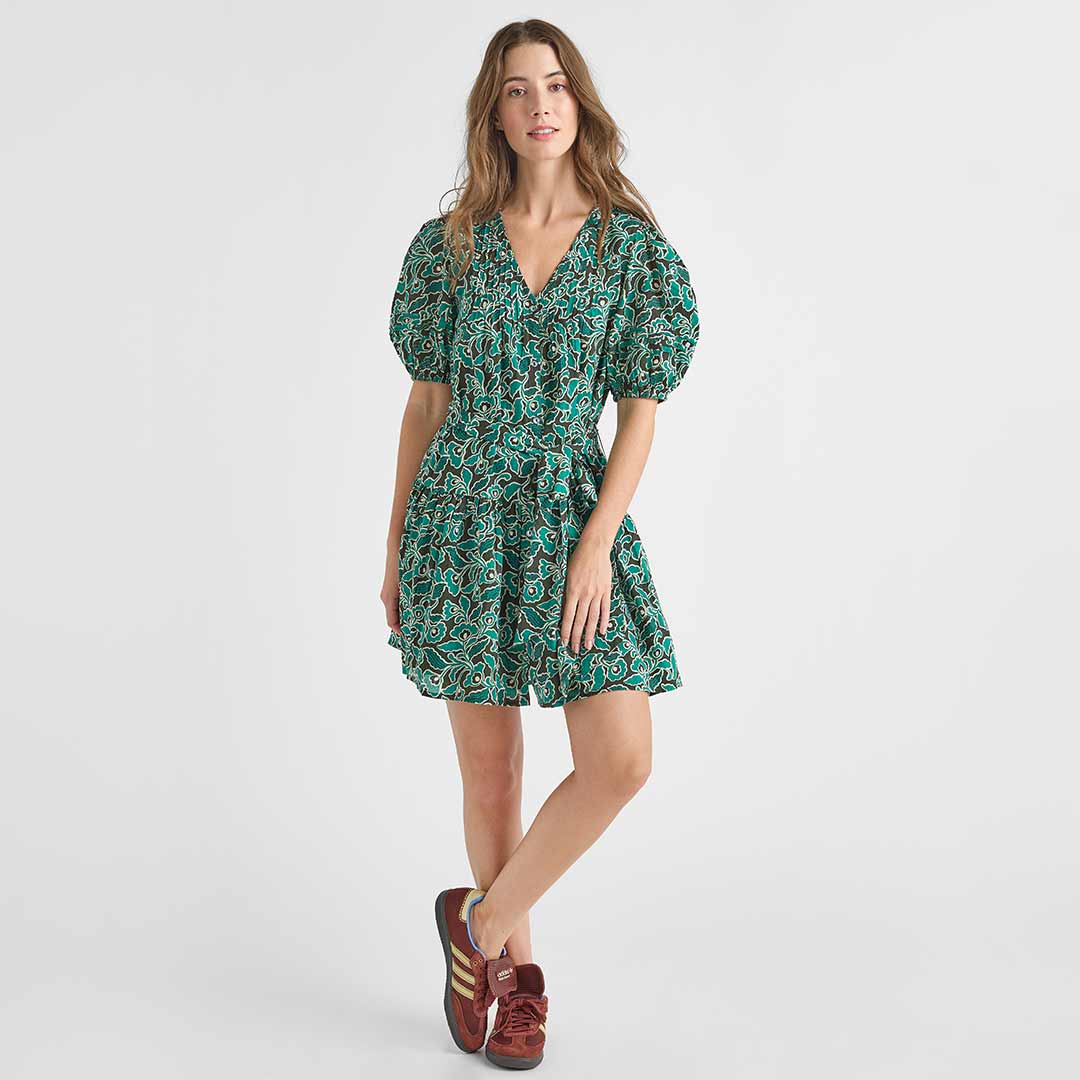Womens Valentina Dress | Green Wax Floral