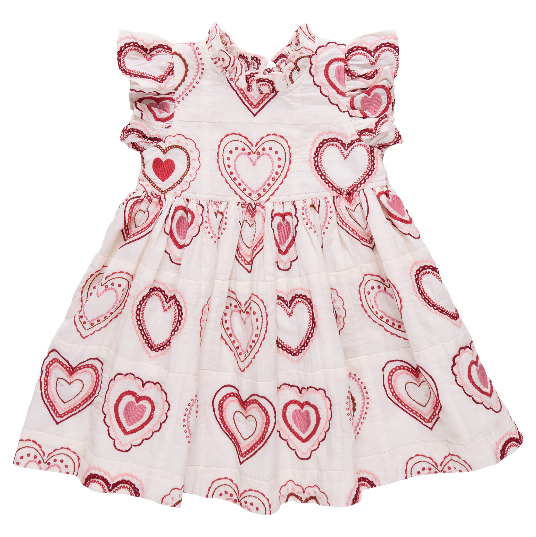 Girls Jennifer Dress - Heart Quilt Embroidery Pink Chicken Girls Jennifer Dress - Heart Quilt Embroidery Pink Chicken