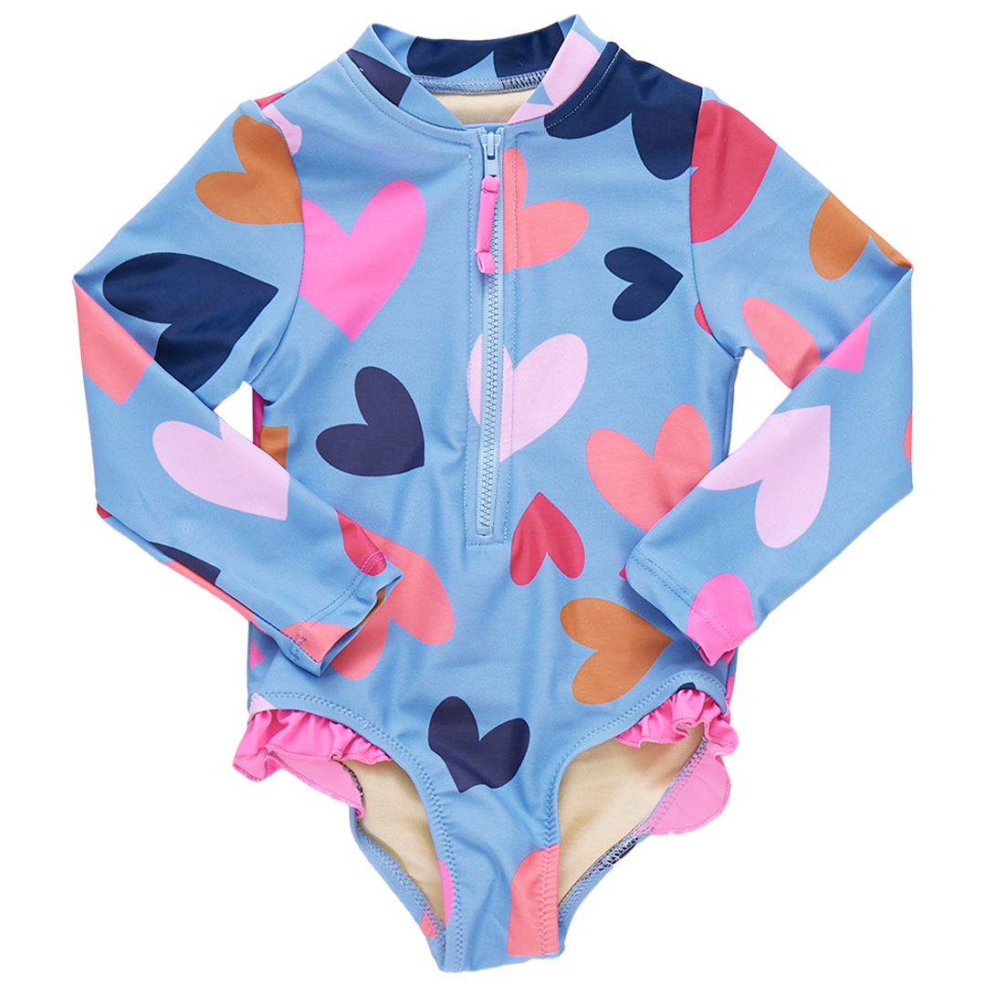 Girls Arden Suit Multi Tossed Hearts – Pink Chicken