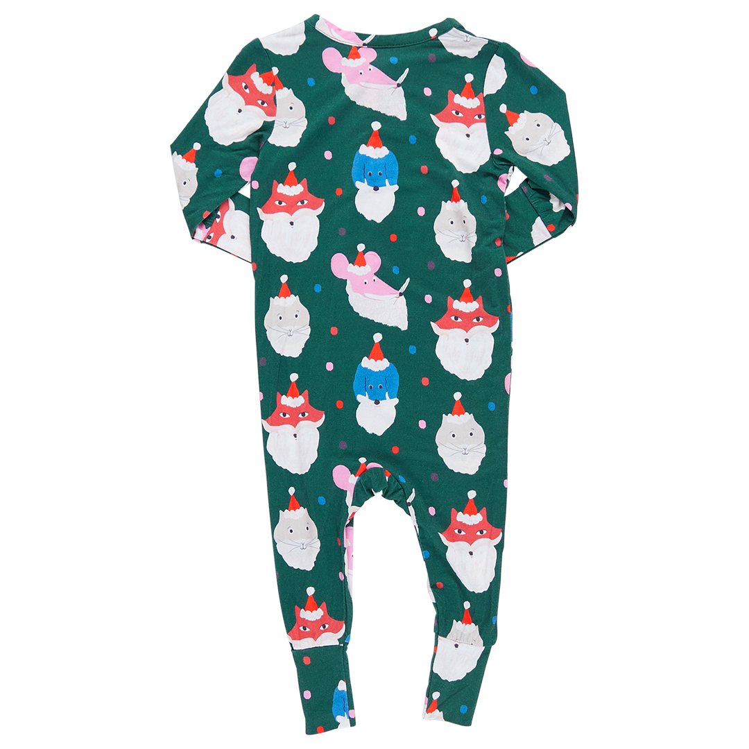 Baby Bamboo Romper Santa's Crew Pink Chicken