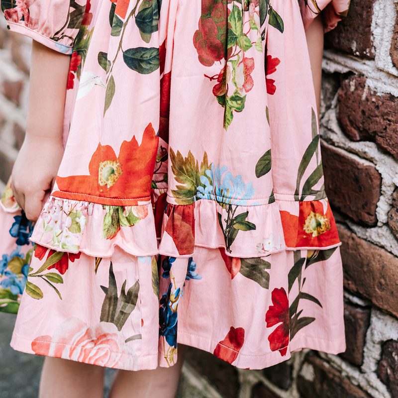 Girls Clementine Dress - Pink Garden