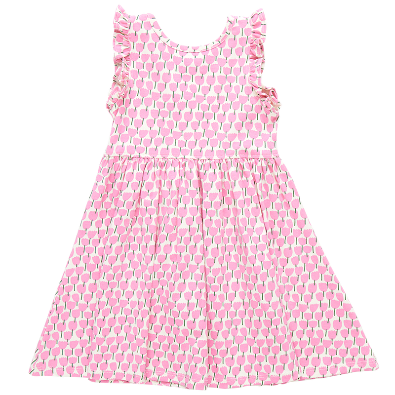Girls Organic Kelsey Dress - Pink Tulips