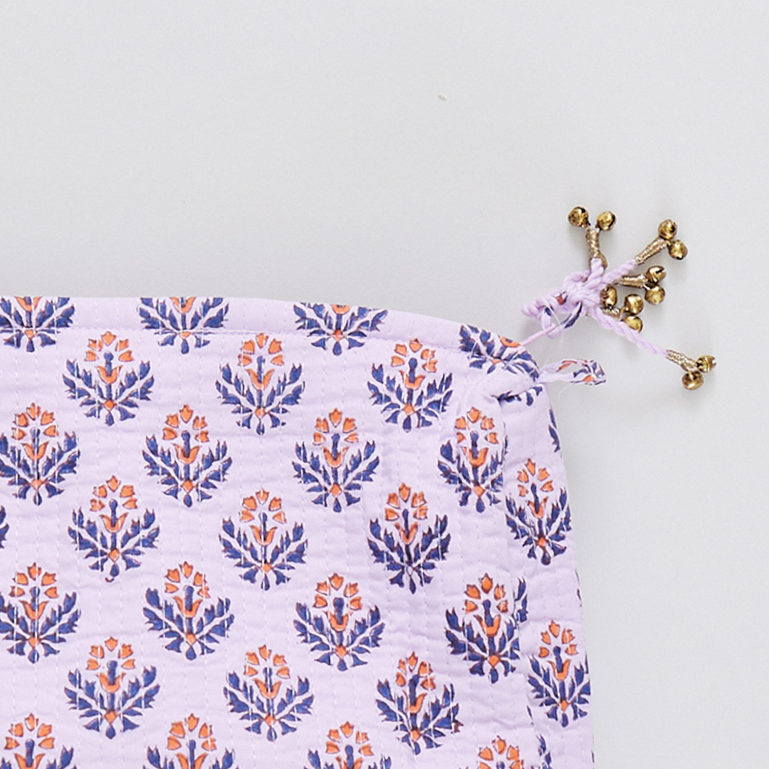 Large Quilted Pouch Lavender Jasmine Pink Chicken