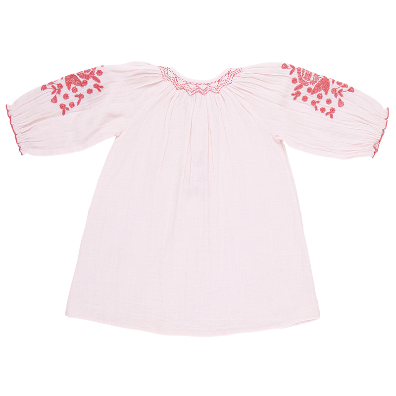 Girls Ava Dress - Strawberry Cream Embroidery