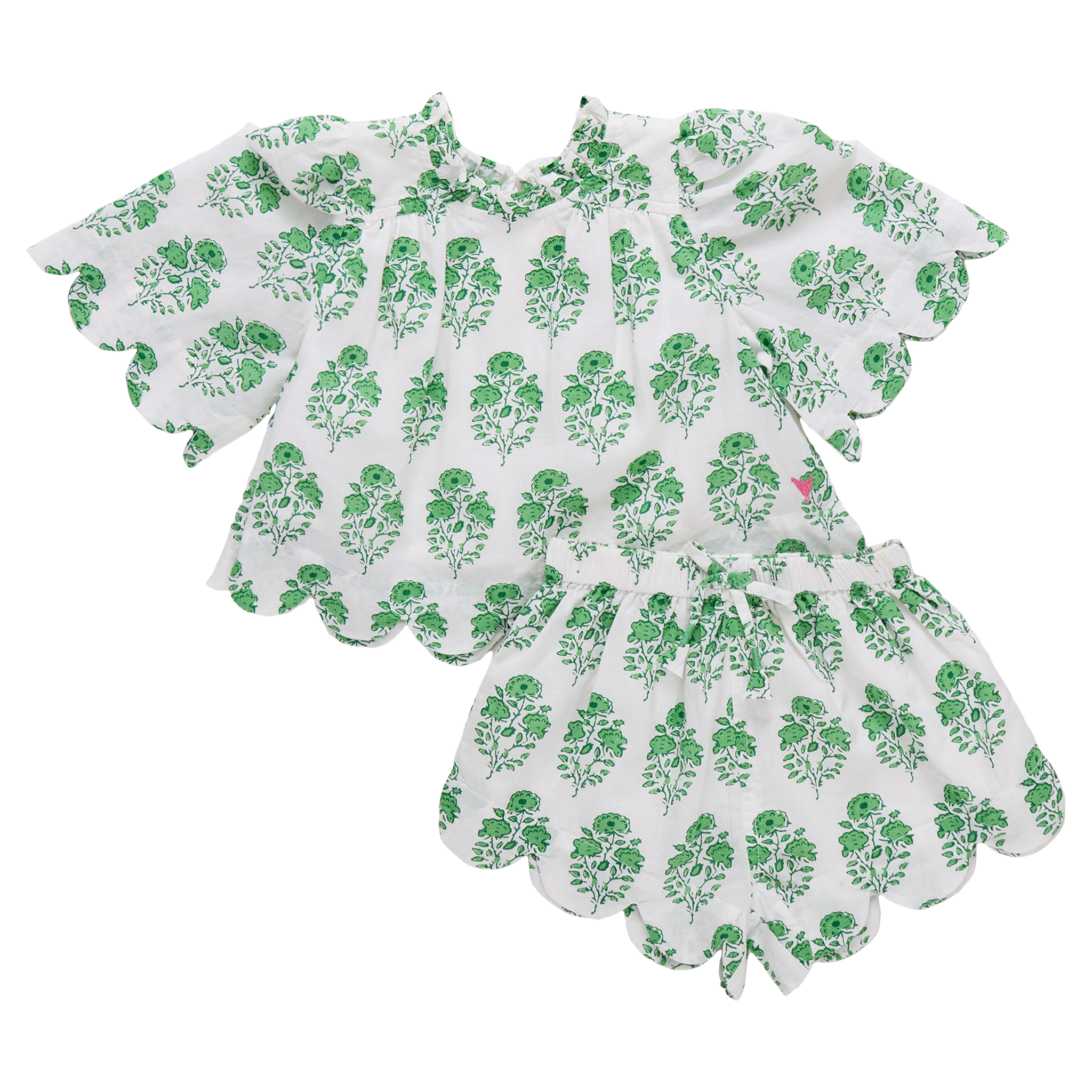 Girls Misha Scallop 2-Piece Set - Green Strawflower – Pink Chicken