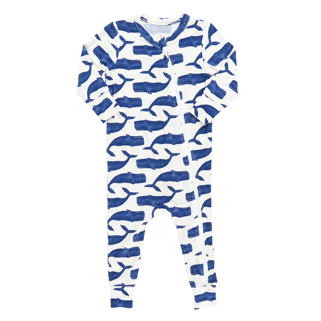 Baby Bamboo Romper Blue Whales Pink Chicken