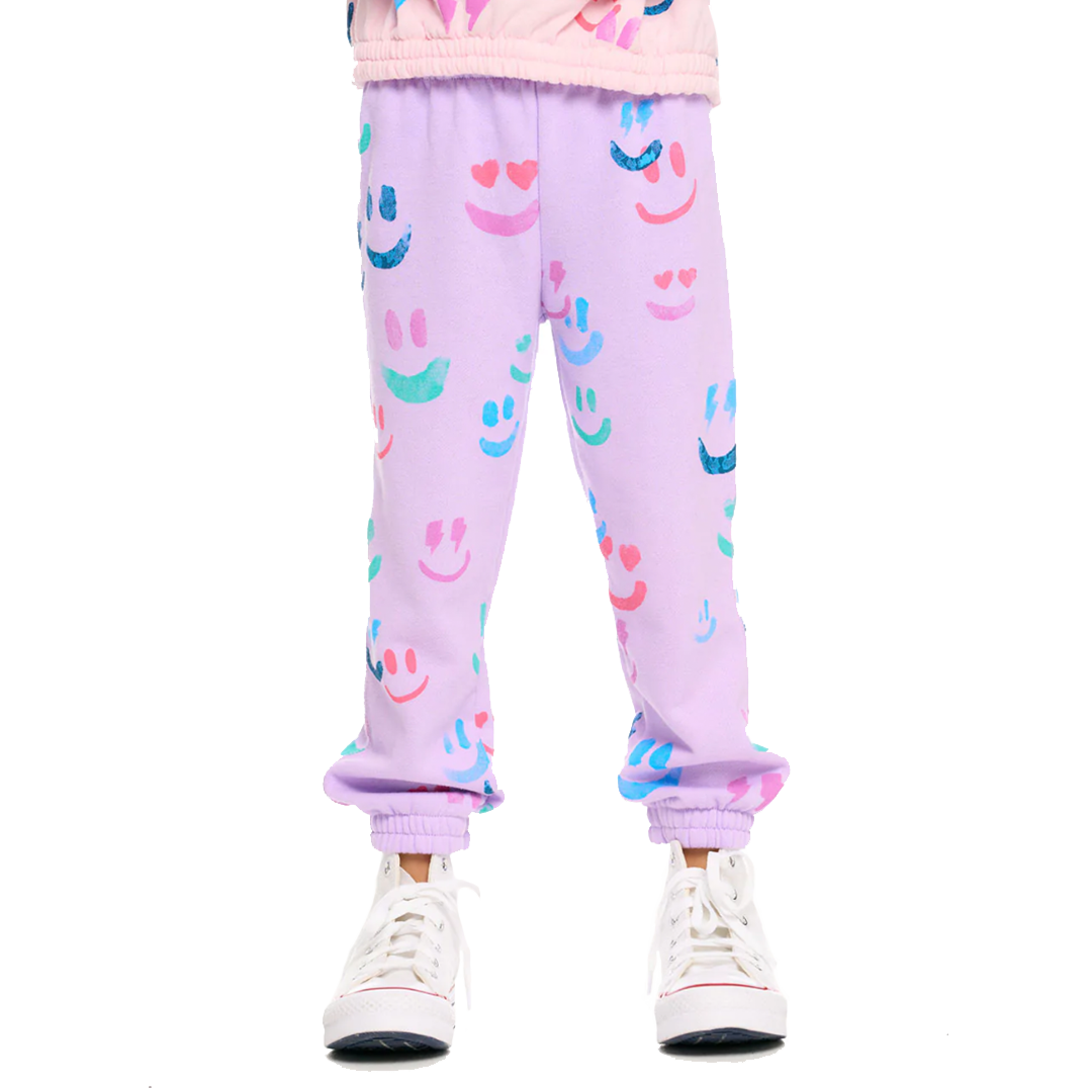 Vintage Fleece Sweatpants Purple Smiles Pink Chicken