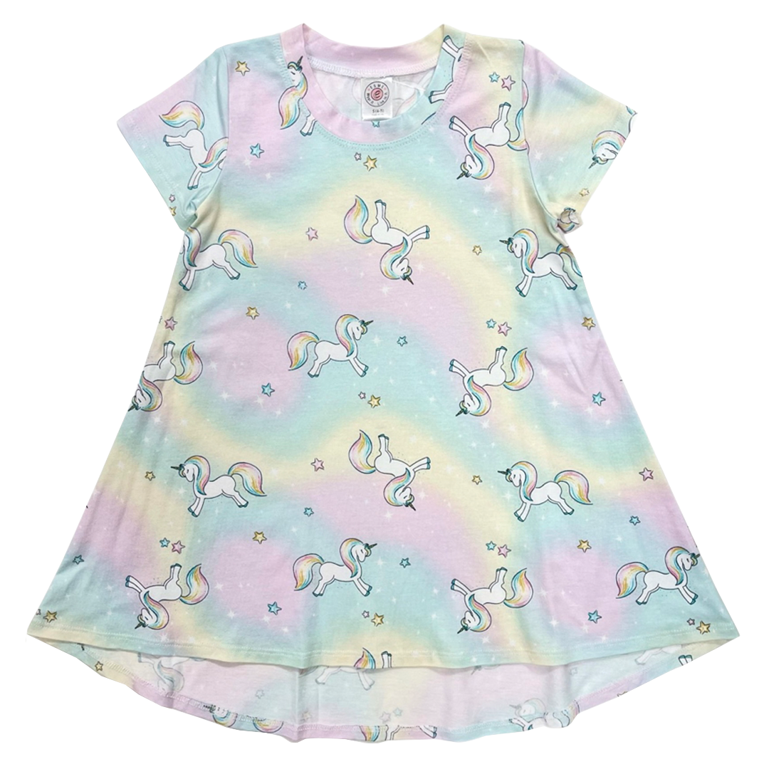 Unicorn Short Sleeve HiLow Dress Pink Chicken