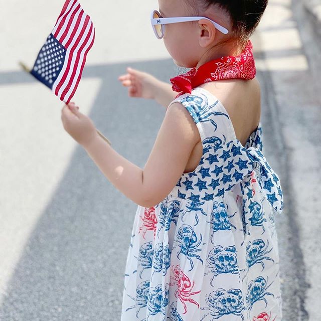 Girl in River Dress with American Flag.