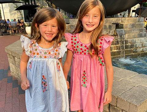 summer flock star sisters in their Marabelle Dresses