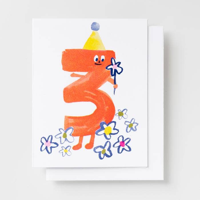 Birthday 3 Risograph Card | Pink Chicken