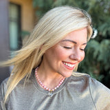Lottie Beaded Necklace - Pink + Multi-Color w/Dangle Heart