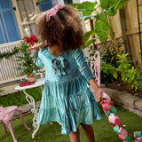 Girls Pearl Dress - Teal Velour