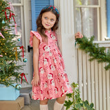 Girls Jennifer Dress - Pink Candy Cane Santa