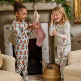 Kids Bamboo PJ Set - Light Blue Gingerbread