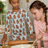 Kids Bamboo PJ Set - Light Blue Gingerbread
