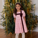 Girls Liliana Dress - Pink Velvet Bow