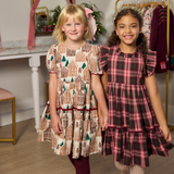 Girls Jennifer Dress - Burgundy Tartan