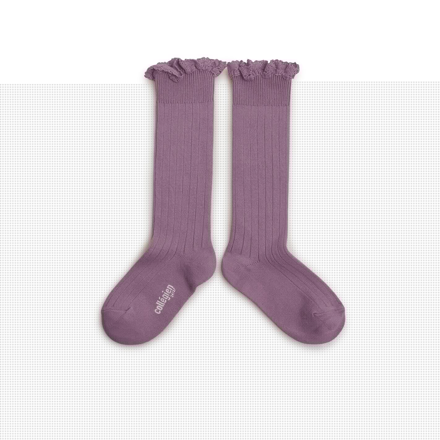 Ruffle Lace Trim Knee-High Socks - Wisteria | Pink Chicken