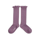 Ruffle Lace Trim Knee-High Socks - Wisteria