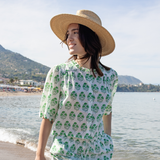 Womens Misha Scallop Top - Green Strawflower