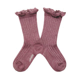 Glitter Ribbed Lace Crew Sock - Raisin | Pink Chicken