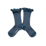 Glitter Ribbed Lace Crew Sock - Cendre Blue