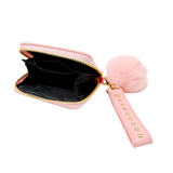 Quilted Stud Strap Wallet with Pom-Pom - Pink