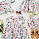 Baby Girls Ailee Dress Set - Pink Dewdrop Block Print