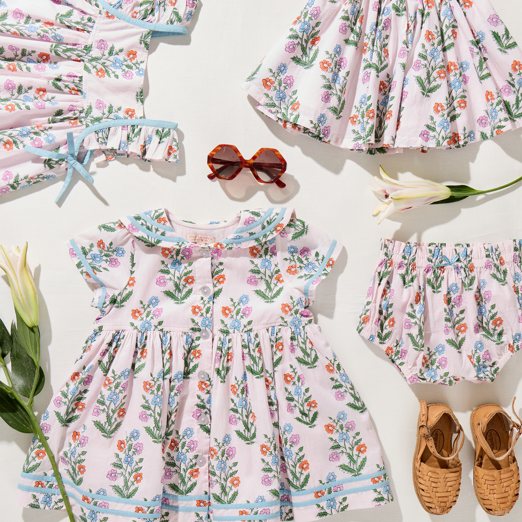 Girls Ailee Dress | Pink Dewdrop Block Print | 4Y Girls Ailee Dress | Pink Dewdrop Block Print | 4Y