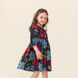 Girls Amara Dress - Navy Hibiscus Floral