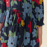Girls Amara Dress - Navy Hibiscus Floral