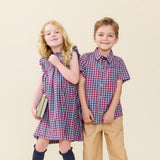 Boys Jack Shirt - Red Light Blue Check