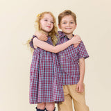 Girls Stevie Dress - Red Light Blue Check