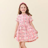 Girls Autumn Dress - Pink Sketched Dogs