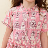 Girls Autumn Dress - Pink Sketched Dogs