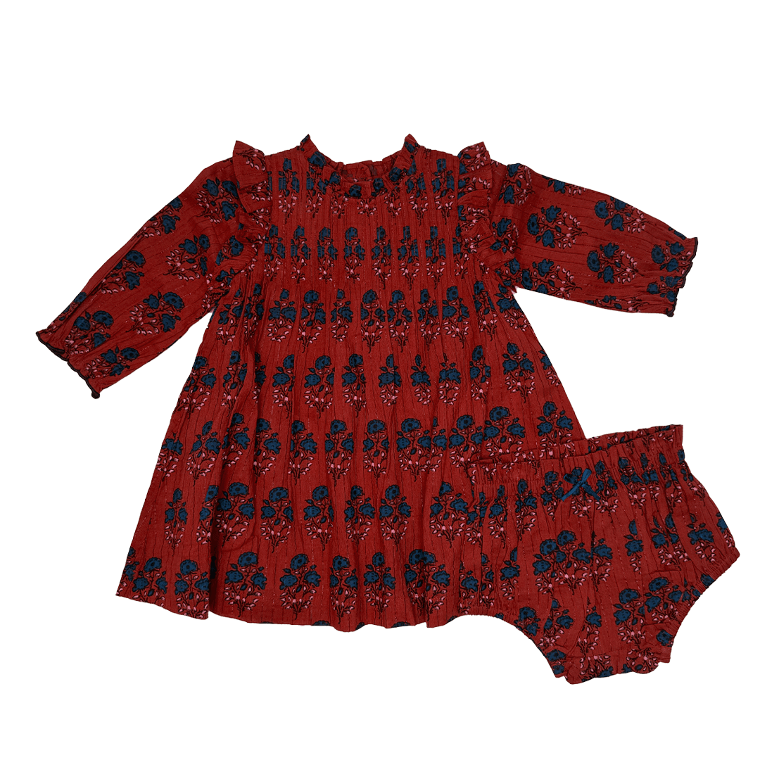 Baby Girls Jaipur Dress Set - Red Autumn Strawflower | Pink Chicken