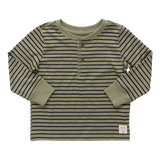 Scout Long Sleeve Henley T-Shirt - Green Mini Stripe