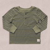 Scout Long Sleeve Henley T-Shirt - Green Mini Stripe | Pink Chicken