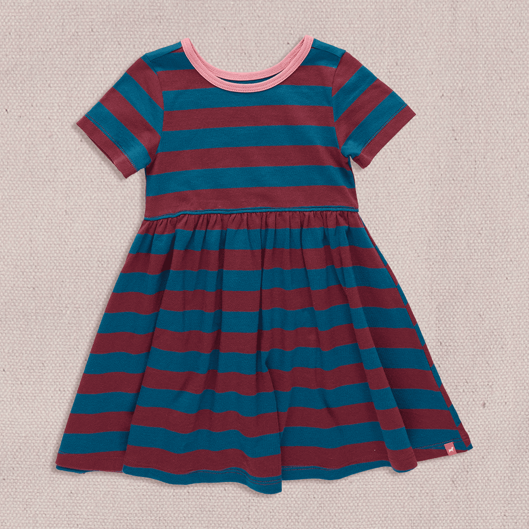 Sunny Dress - Teal and Burgundy Stripe | Pink Chicken