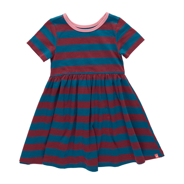 Sunny Dress - Teal and Burgundy Stripe