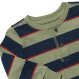 Scout Long Sleeve Henley T-Shirt - Olive Navy Rugby Stripe