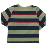 Scout Long Sleeve Henley T-Shirt - Olive Navy Rugby Stripe