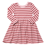 Long Sleeve Sunny Dress - Pink Burgundy Stripe