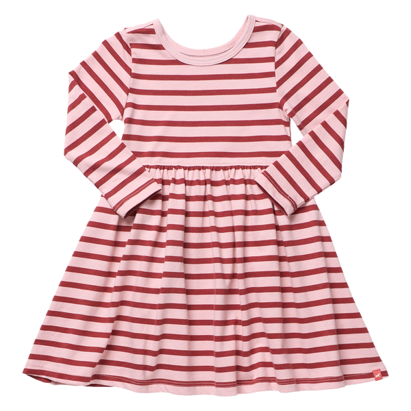 Long Sleeve Sunny Dress - Pink Burgundy Stripe