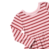 Long Sleeve Sunny Dress - Pink Burgundy Stripe