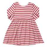 Long Sleeve Sunny Dress - Pink Burgundy Stripe